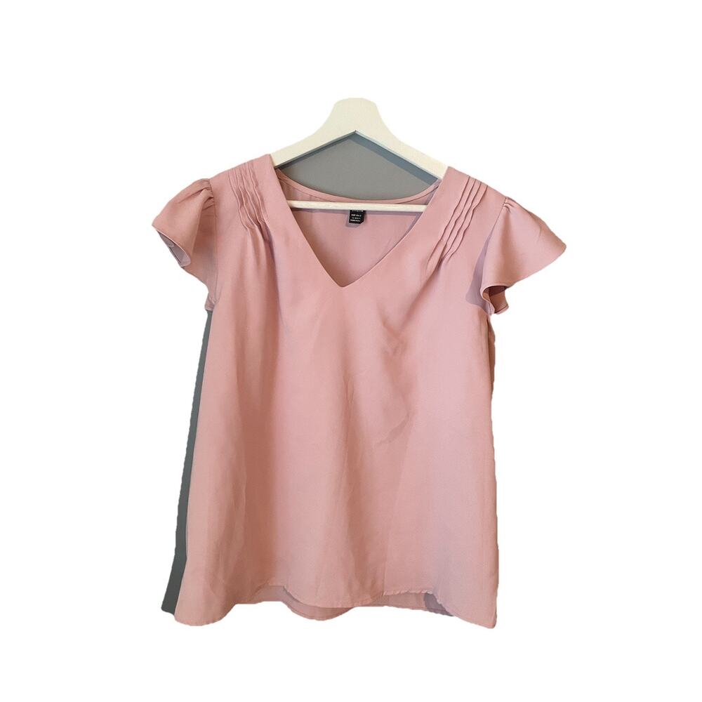 Shein Ruffle Short Sleeve Petal Hem Blouse Size Large‎ Pretty Pink Vday